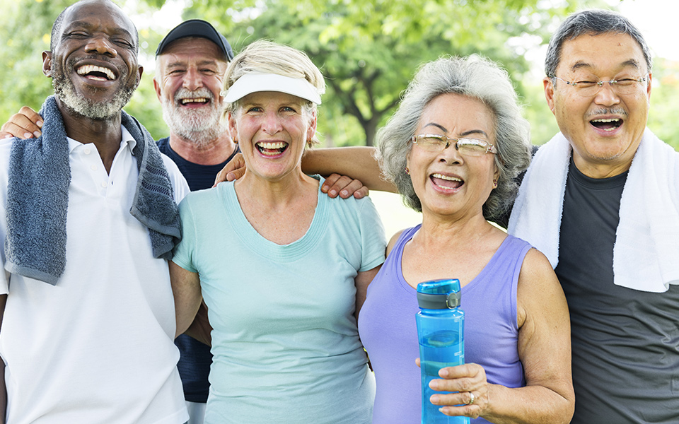 A group of older friends after exercising together