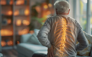 Senior Man with Digital Highlight of Spine Pain at Home